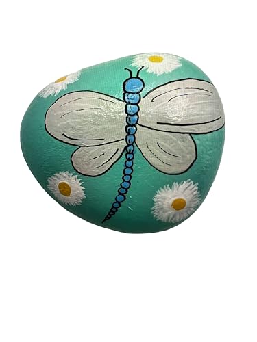 Dragon Fly and Daisies Decorative hand painted rocks, garden stones, and bricks for indoor and outdoor use (3"-5") Medium (5"-8") Large (Medium)