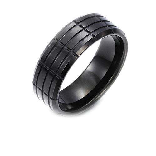 Bague homme tungstène noir 9mm anneau punk alliance cannelures