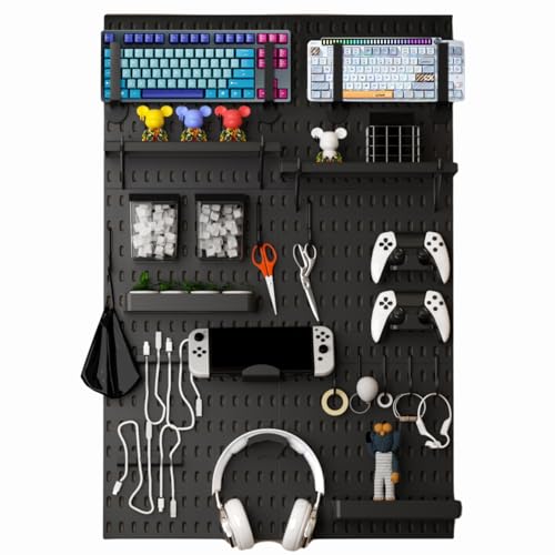 Keepo Stecktafel-Kombinationsset, Modulare Aufhängung für Gaming-Setup, Station, Organizer, Wand-Controller-Halter, Headset-Ständer (Schwarz, 84)