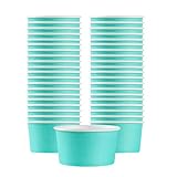 Restaurantware Coppetta 8 Ounce Dessert Cups, 50 Disposable Ice Cream Cups - Lids Sold Separately, Sturdy, Turquoise Paper FroYo Bowls, Striped, For Hot And Cold Foods, Perfect For Gelato