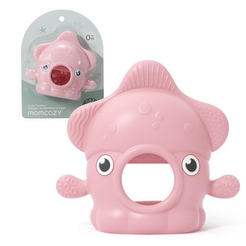 Image of Momcozy Baby Teething Toys, Food Grade Silicone Baby Teether，Teething Mitten for Babies 0-6 Months，Teethers for Babies 6-12 Months，Anti Drop Wrist Teether, 200C Heat-Resistant，Soft Pink