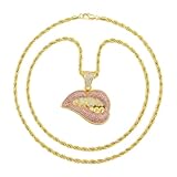 LCWLJL Shiny Sexy Pink Lip Initial Pendant With Fashion Jewelry For Men And Women, Hip Hop Charm Choker Necklace (golden)