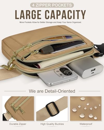 Image of Fanny Packs for Women 4 Zip Pocket Crossbody Belt Bag Waist Bags | Waterproof, Fashion Waist Pack, Crossbody Bags for Women, with Adjustable Strap, for Workout,Running,Traveling(Khaki,M)