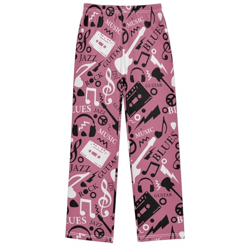 Boy's Pants Pink Music Guitar Pattern Jogger Pants Elastic Waist Long Bottoms Trousers with Pockets 6-14 Years