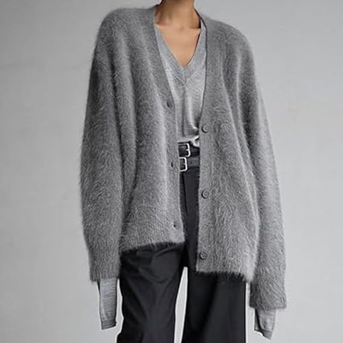 Womens Fall Sweaters Fuzzy V Neck Cardigan Sweater Long Sleeve Knit Sweaters Relaxing Fit Furry Outwear4