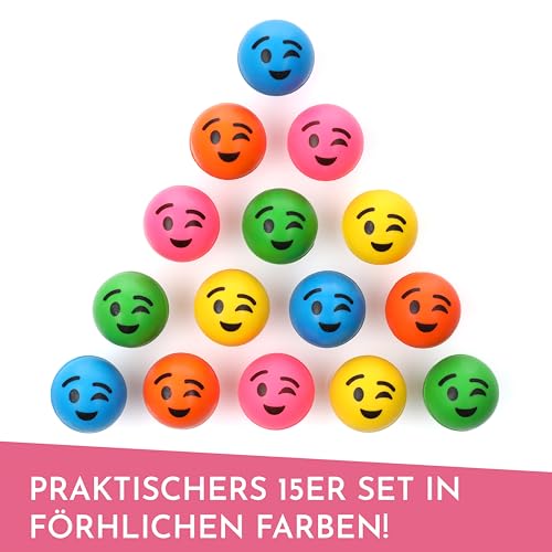 Little Lino Flummis 'Lachendes Gesicht' 25 mm 15er Pack - Buntes Mitgebsel für Kindergeburtstage oder Tombolas