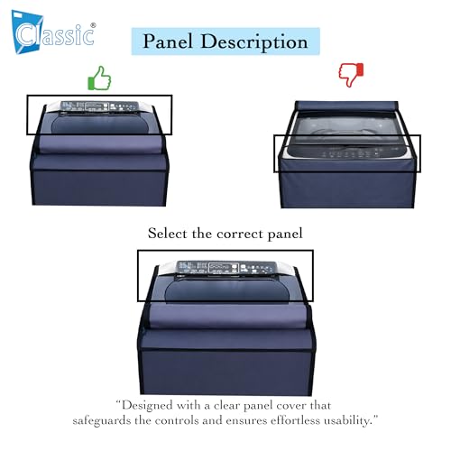 Image of Classic Top Load Washing Machine Cover Suitable For Whirlpool 360 Back Panel 8 Kg, 8.5 Kg, 9 Kg, 9.5 Kg, 10 Kg, Waterproof & Dustproof (66cmsX63cmsX106cms, Navy Blue)