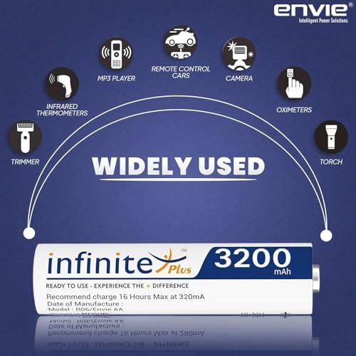 Image of Rechargeable Batteries AA & AAA Combo Ready to Use Envies 3200mAh AA & 1100mAh 4PL Battery Low Self Discharge, Pre-Charged (Pack of 4 Each)