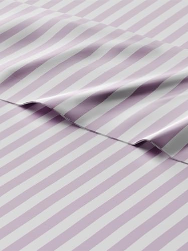 Image of Kids Full Pink Pinstripes Bed Sheets - 4 Piece Pink Pinstripes Sheet Set | Pink Pinstripes Themed Bedding, Ultra-Soft, Cute & Cozy, Breathable & Machine Washable, Bed Set for Boys, Girls & Teens, Cozy