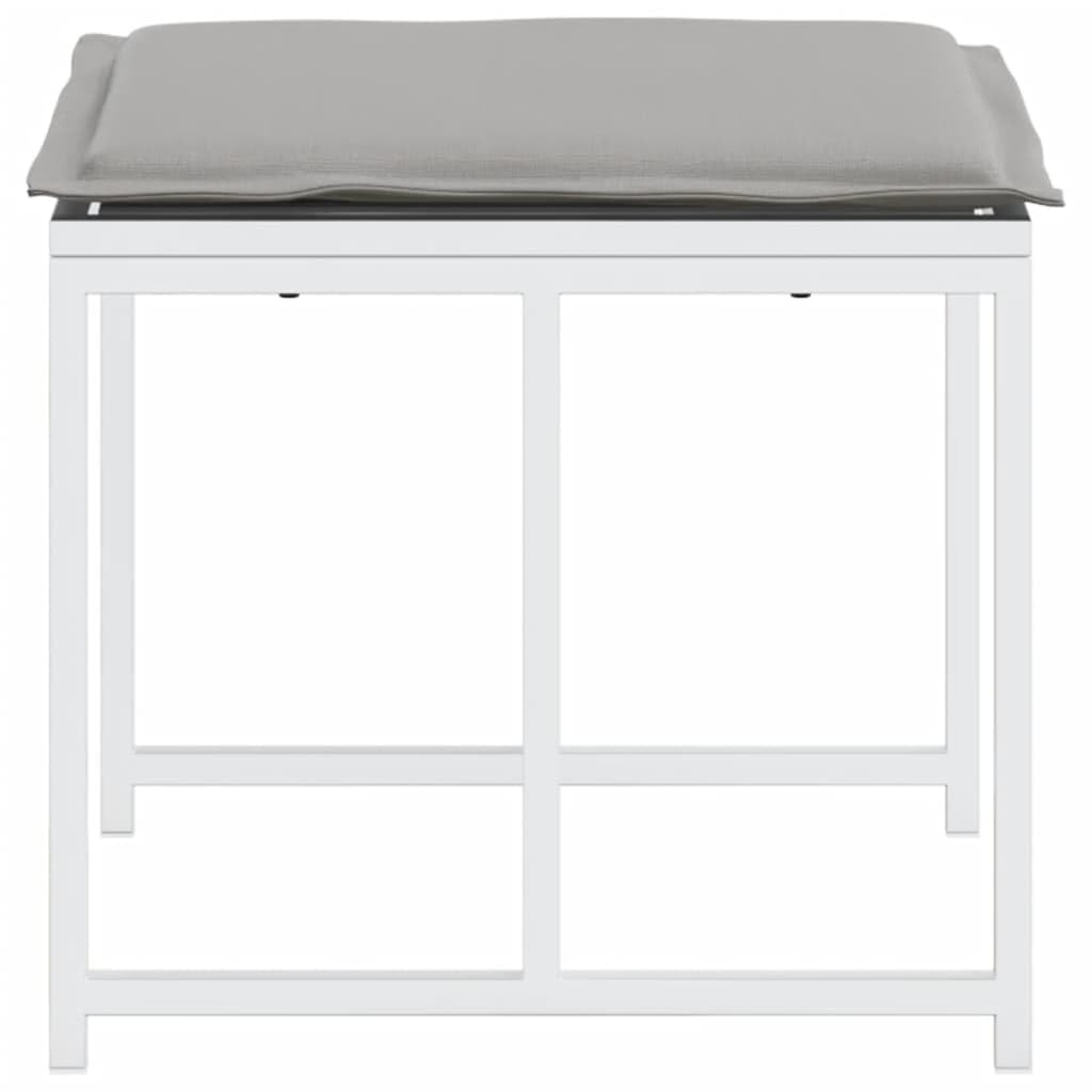 Mangloder - Sgabello da giardino con cuscino, 4 pezzi, in acciaio bianco e textilene, resistente alle intemperie, ai raggi UV, 40 x 40 x 35 cm, per balcone, terrazza, lounge all'aperto, seduta fino a