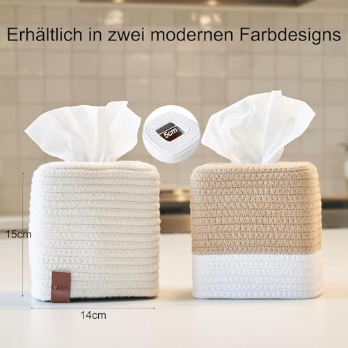 Rarapop Kosmetiktücherbox quadratisch, Stilvolle Taschentuchbox aus Baumwolle im Würfel-Design – die perfekte Deko für Ihr Badezimmer oder Home-Office (Cream)