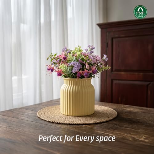 Image of TrustBasket Sereno Decorative Plastic Flower Vase Set Yellow Pink, Modern Table Top Home Decor Accent for Living Room Bedroom Dining Office, Compact Durable Minimalist Vase for Flowers, Set of 2