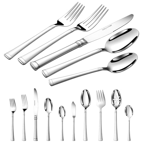 Silverware Set Service for 12, 18/10 Stainless Steel, 65 Piece Set, Flatware Cutlery Set with Serving Utensils, Mirror Polished