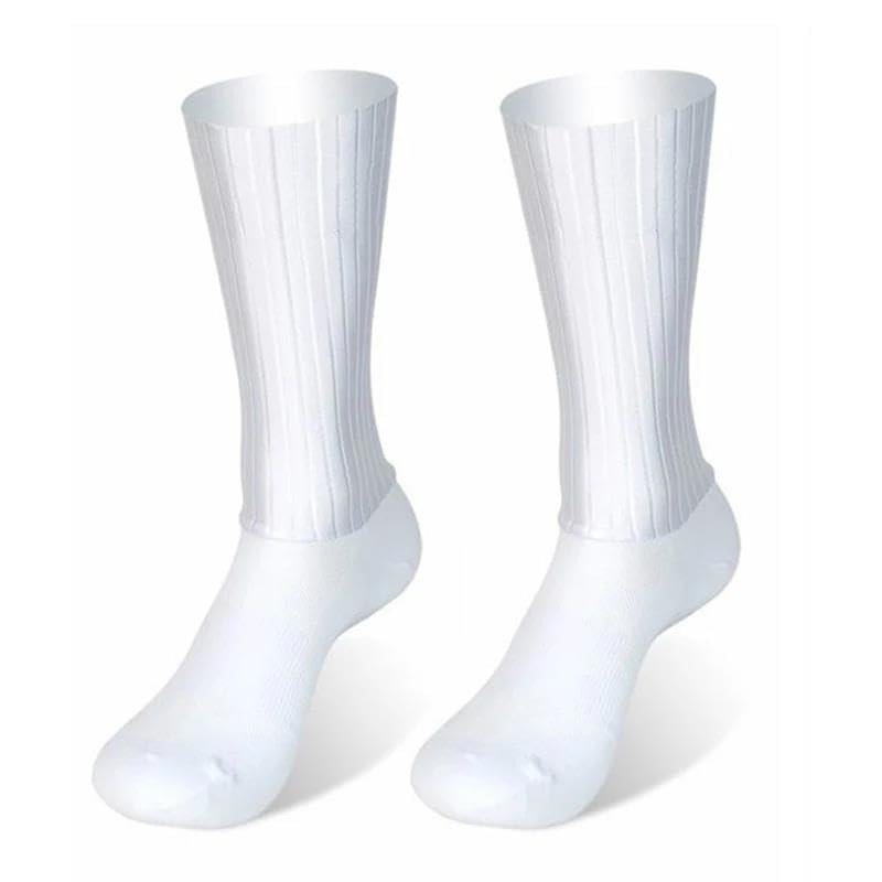 BULBEAWICK Black white Cycling Socks Comfortable Breathable Anti Slip Seamless Silicone Running Sport Bike Socks(A-White)