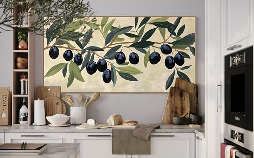 Affiche cuisine rustique avec branche d'olivier, art mural de salle à manger