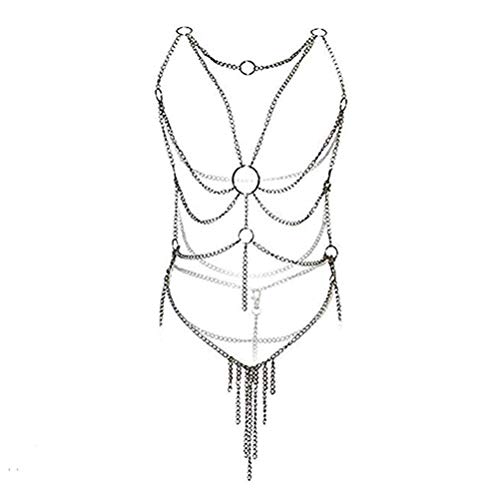 Acizi Women's Lingerie Sets Cross Link Harness Tassels, White, One Size