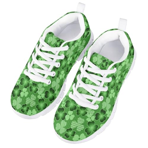 Yzaoxia St Patricks Day Shoes for Girls Size 12 Sneakers Kids Tennis Shoes Lace Up Running Shoes for Boys Green Leaf Walking Shoes Mesh Athletic Shoes Flat Hiking Shoes Sport Shoes School Footwear