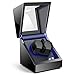 Automatik Uhrenbeweger Box Automatikuhren Uhrendreher: Watch Winder Uhrenwender für 2 Uhren, Uhren Beweger mit LED Licht & Leisem Motor - Schwarz Mainspring Uhrenbeweger USB & Batteriebetrieb | 5 Modi