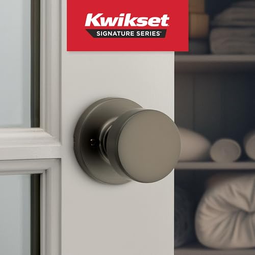 Image of Kwikset Pismo Round Dummy Door Knob, Single Sided Handle for Closets, French Double Doors, and Pantry, Gunmetal Non-Turning Interior Push /Pull Door Knob
