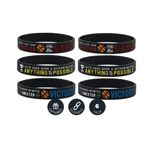 Basketball Silicone Wristbands with Motivational Sayings (6-pack) - Basketball Bracelets Jewelry Gifts