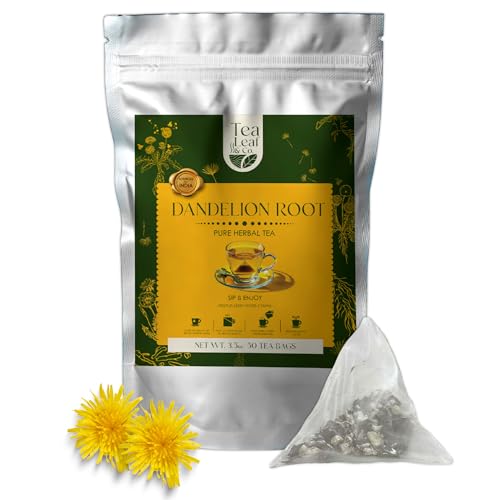 Image of Tealeaf & Co. Dandelion Root Tea with Dried Dandelion Root Extract - Pure Herbal Tea Bags Blended with Fresh Herbs - Flavored Herbal Blend - Low Caffeine - Gluten Free - 50 Teabags
