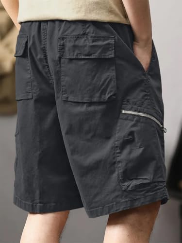 Image of Leriya Fashion Men's Cotton Cargo Shorts with Elastic Drawstring Waist | Multiple Utility Pockets & Zipper Side Pocket | Summer Shorts for Daily Outfits, Hiking, Trekking & Street Style