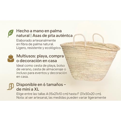 Miniatura 2 de Cesto De Palma Natural Tejido A Mano, Bolso De Playa Con Asas, Estilo Capazo Tradicional B: 18 X 33 X 13