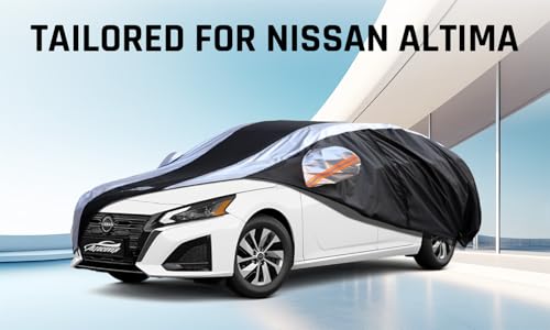 Image of Altima Car Cover Waterproof All Weather with Silver Strip Design, Custom Fit for Altima 2005-2025, Accessory with Door Zipper & Windproof Straps