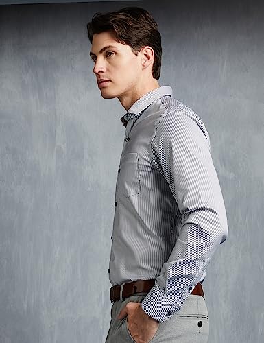 Image of Symbol Premium Men's Wrinkle-Resistant Cotton Formal Shirt (Regular Fit) | White + Grey Pin Stripe (Pack of 2) 39