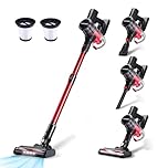Aspirapolvere Senza Fili Estensibile 4-in-1 Scopa Elettrica Senza Filo LED/Filtro HEPA/2 Velocità /49Mins Autonomia,Aspirapolvere Anti-groviglio,Ultraleggero,per Tappeti,Pavimenti,Peli animali(Rosso)
