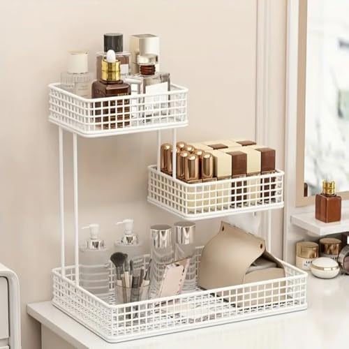 Image of 4 Tier Fruit Basket for Kitchen | Space Saving Decorative Kitchen Organizer | Multi-Layer Dining Table Organizer for Fruits, Snacks & Jars (3 Tier - White)