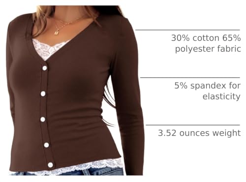 Image of Womens Lace Long Sleeve Top Paneled Henley Shirts Y2k 2000s Fitted Going Out Tops Blouse