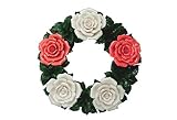 Grabdekoration - Blumenkranz Keramik - rot-weiß - Hausdeko - Gartendeko - Beerdigungsblumen – Grabschmuck – Trauerschmuck – Trauerkranz - Friedhofsdekoration – Wetterfest