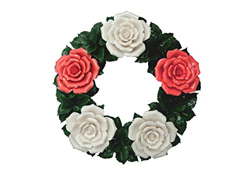 Grabdekoration - Blumenkranz Keramik - rot-weiß - Hausdeko - Gartendeko - Beerdigungsblumen - Grabschmuck - Trauerschmuck - Trauerkranz - Friedhofsdekoration - Wetterfest Cover