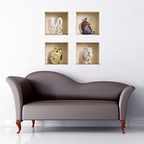 The Nisha Art Magic 3D Vinyl Removable Wall Sticker Decals Diy, Set Of 4, Owl And White Love 411 #TOP7