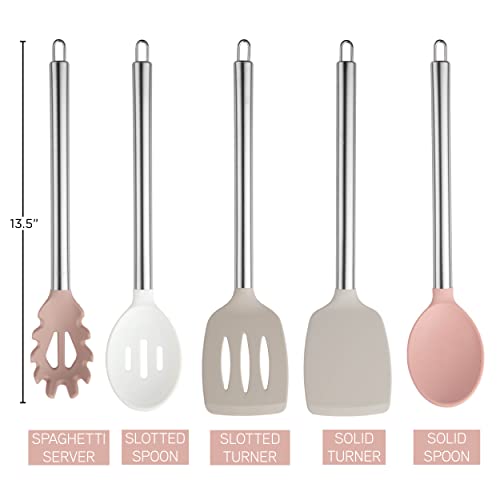 Cook With Color Silicone Cooking Utensils, 5 Pc Kitchen Utensil Set, Easy To Clean Silicone Kitchen Utensils, Cooking Utensils For Nonstick Cookware, Kitchen Gadgets Set (Pink Ombre) #TOP3