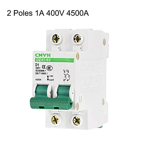 Uxcell Miniature Circuit Breaker, Dz47-63 2 Poles 1A 400V Din Rail Mount C1, D Curve #TOP1