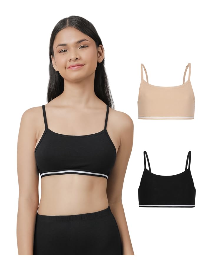 charm n cherish Black & Skin Color Girls Sports Bra, Non Padded Cotton Bras-Slip On Teenage Bras-Combo Pack-Solid Printed-picture-36