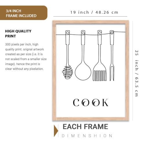 Image of HOTHOUSE Kitchen Wall Art poster With Frame For Living Room Bed Room Hotel Wall Decor Digital Reprint engineered wood Set of 3 (19X25 inch)