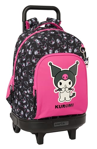 Safta KUROMI   Mochila Grande con Ruedas, Compacta, Extraíble, Ideal para Niños de Diferentes Edades, Cómoda y Versátil, Calidad y Resistencia, 33x22x45 cm