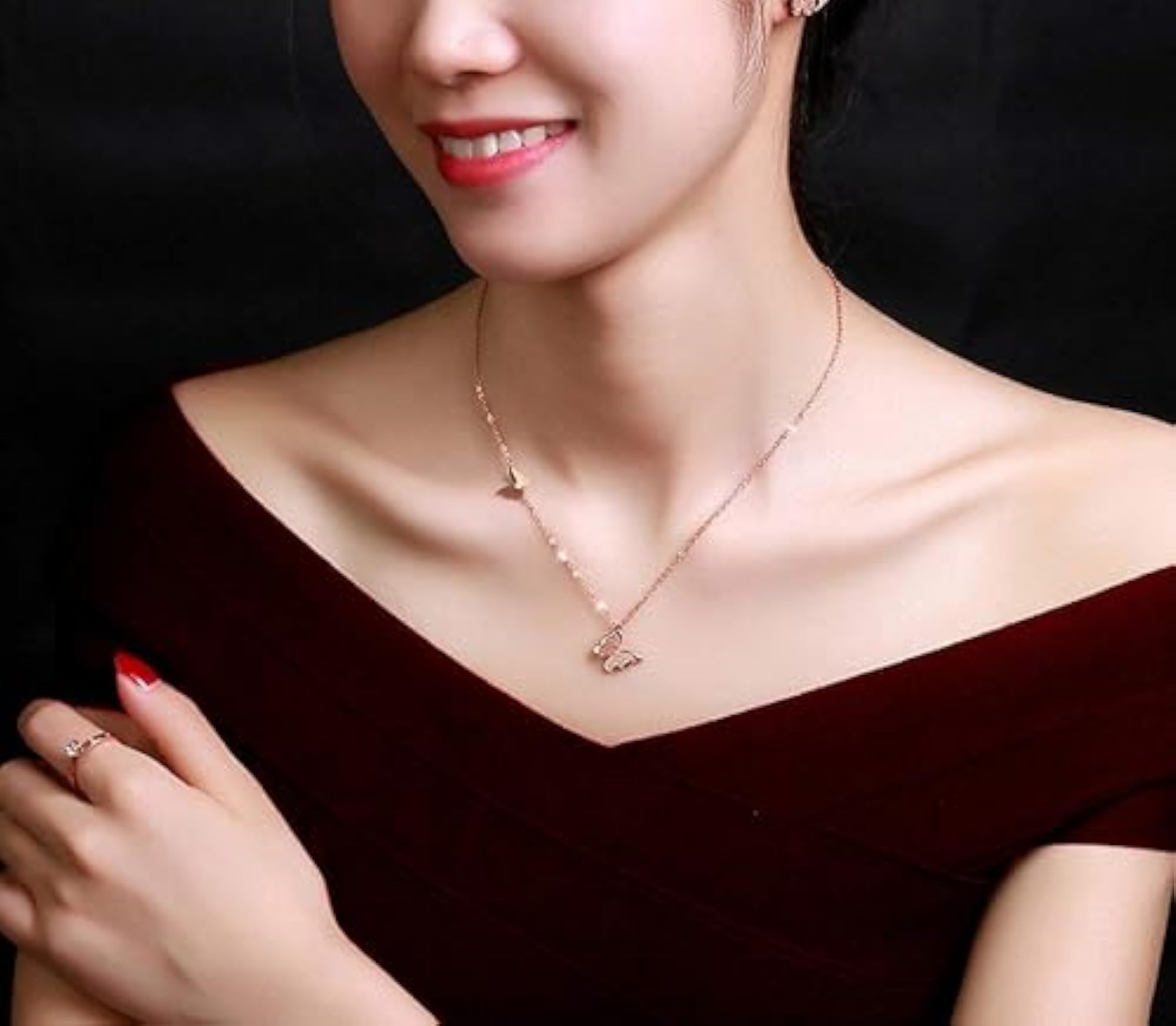 18k Rose Butterfly CZ Pendant Chain