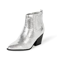 The Drop Women's Sia Pointed-Toe Western Ankle Boot, Silver Snake, 8