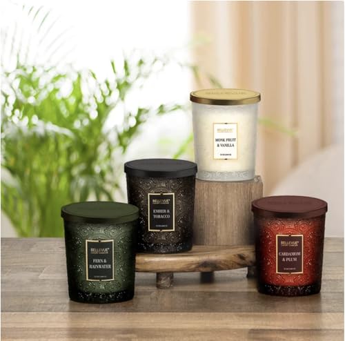 Bellevue Luxury Candles Embossed Glass 12 oz Pack 4