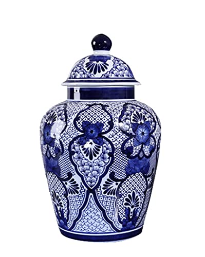 Blue And White Porcelain Ginger Jar With Lid, Handmade Chinese Porcelain Flower Vase For Home Décor, Centerpiece Table Decoration Floral Arrangement Antique Like Porcelain Decorative Jar (B) #TOP7