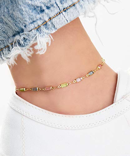 Barzel 18K Gold Plated Gold and Multi Color Crystal Baguette Anklet2