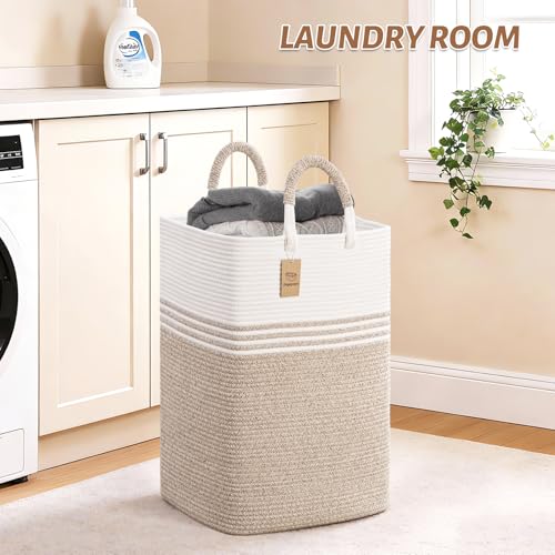 Laundry-Basket-HamperBlanket-StorageDirty-Clothes-Hamper-with-Swivel-HandlesWoven-Cotton-Rope-Toy-BasketsBlanket-Basket-Living-RoomDecorative-Hampers-for-NurseryBedroomWhite-Linen60L