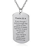 FAYERXL Scripture Verse Dog Tag Necklace Christian Bible Confirmation Gift Ideas Religiou Prayer Pendant (Psalm 23:4)