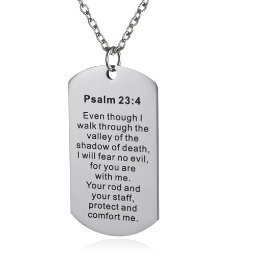 FAYERXL Scripture Verse Dog Tag Necklace Christian Bible Confirmation Gift Ideas Religiou Prayer Pendant (Psalm 23:4)