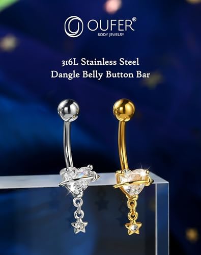 COCHARM Piercing de ombligo de ópalo de titanio G23 para mujer, con circonita cúbica, de acero quirúrgico de grado implante, bisel de 0.55 onzas, bonitos anillos de ombligo, Metal, circonita cúbica