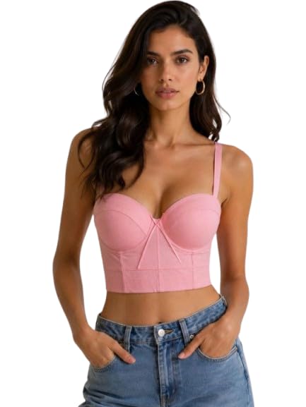 Women's Lightly Padded Wired Stylish Mesh Designed Pushup Bra Detachable Straps Corset Bralette | 32 Till 38-image-18
